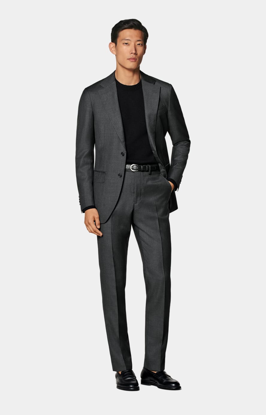 Dark Grey Houndstooth Tailored Fit Havana Suit