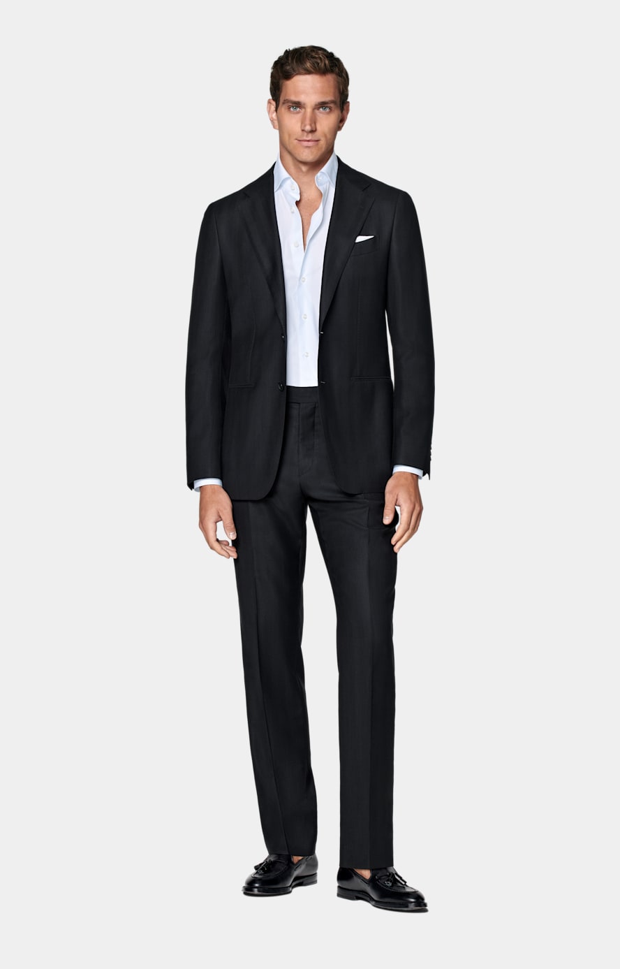 Navy Herringbone Tailored Fit Havana Suit