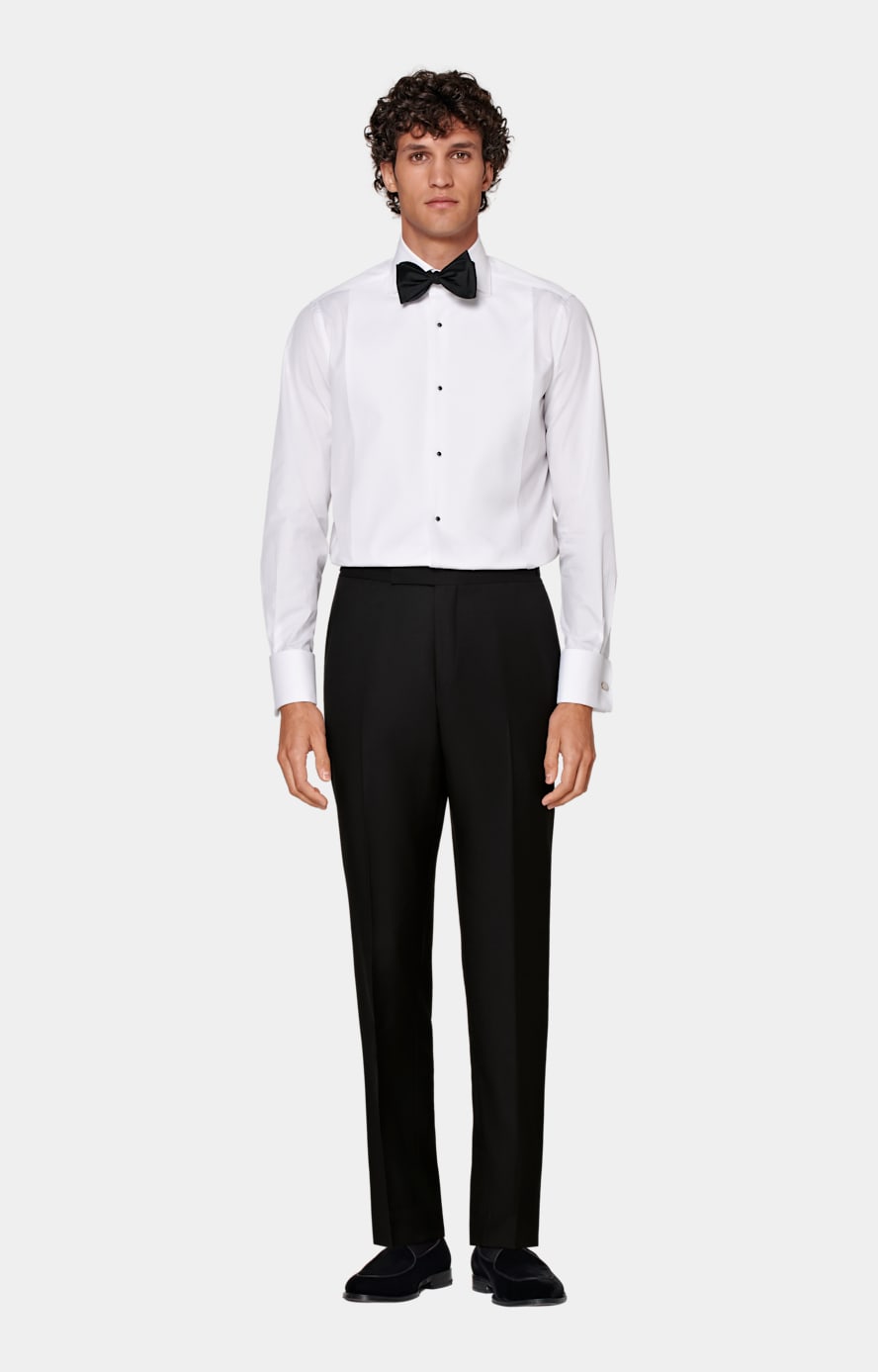 Black Slim Leg Straight Tuxedo Trousers