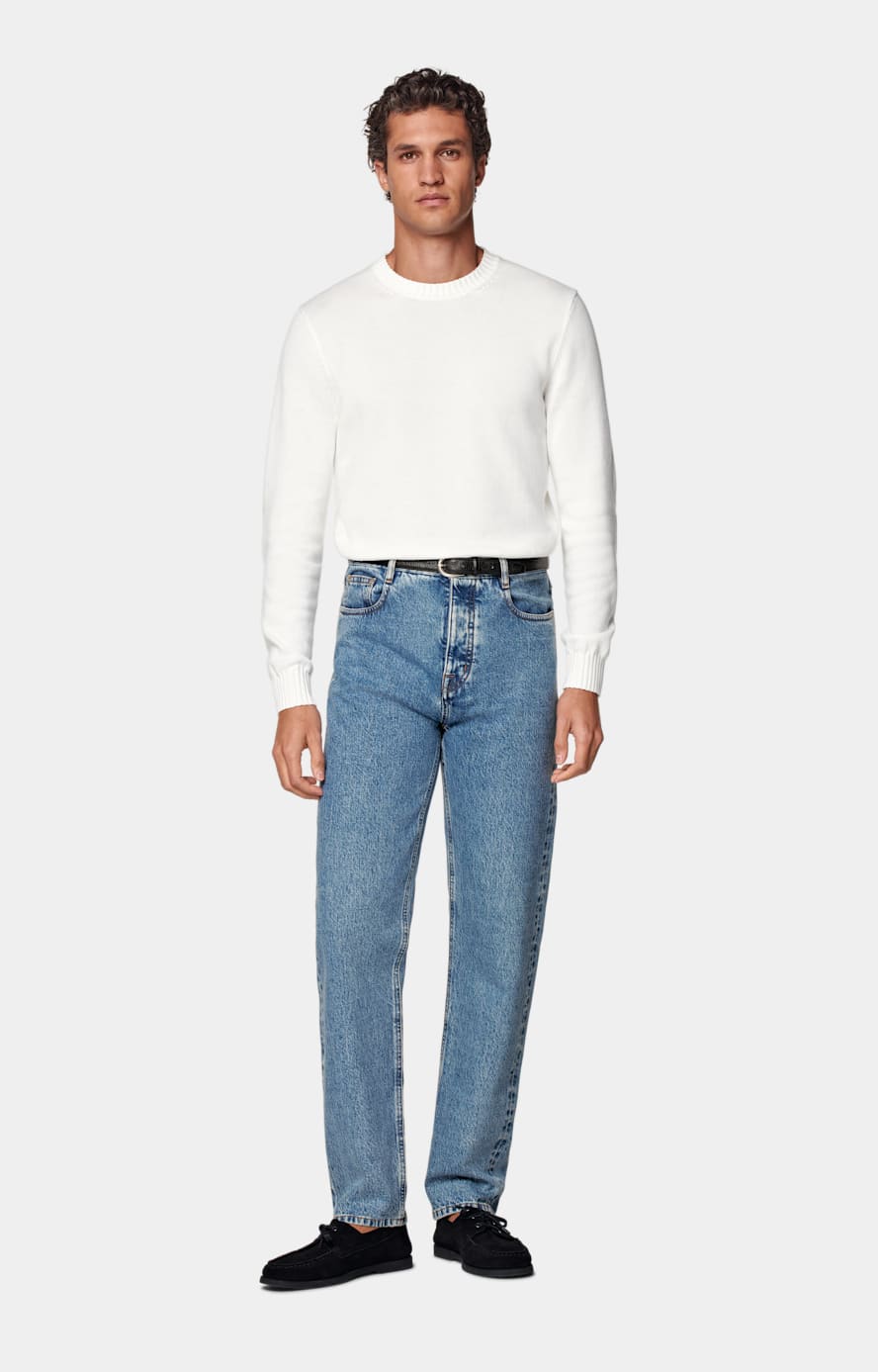 Mid Blue Washed Straight Leg Jeans