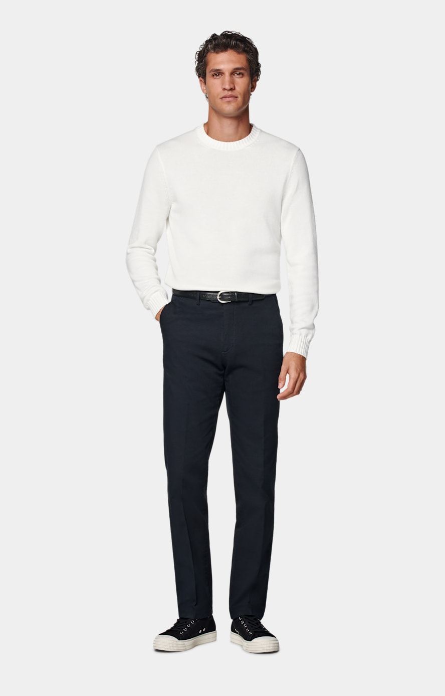 Navy Slim Leg Straight Chinos