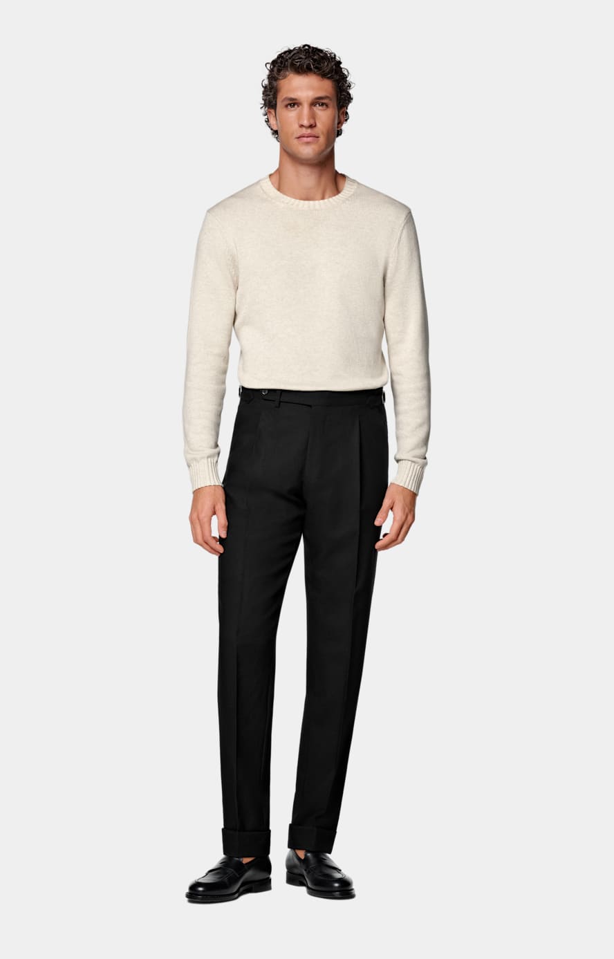 Black Slim Leg Tapered Suit Trousers