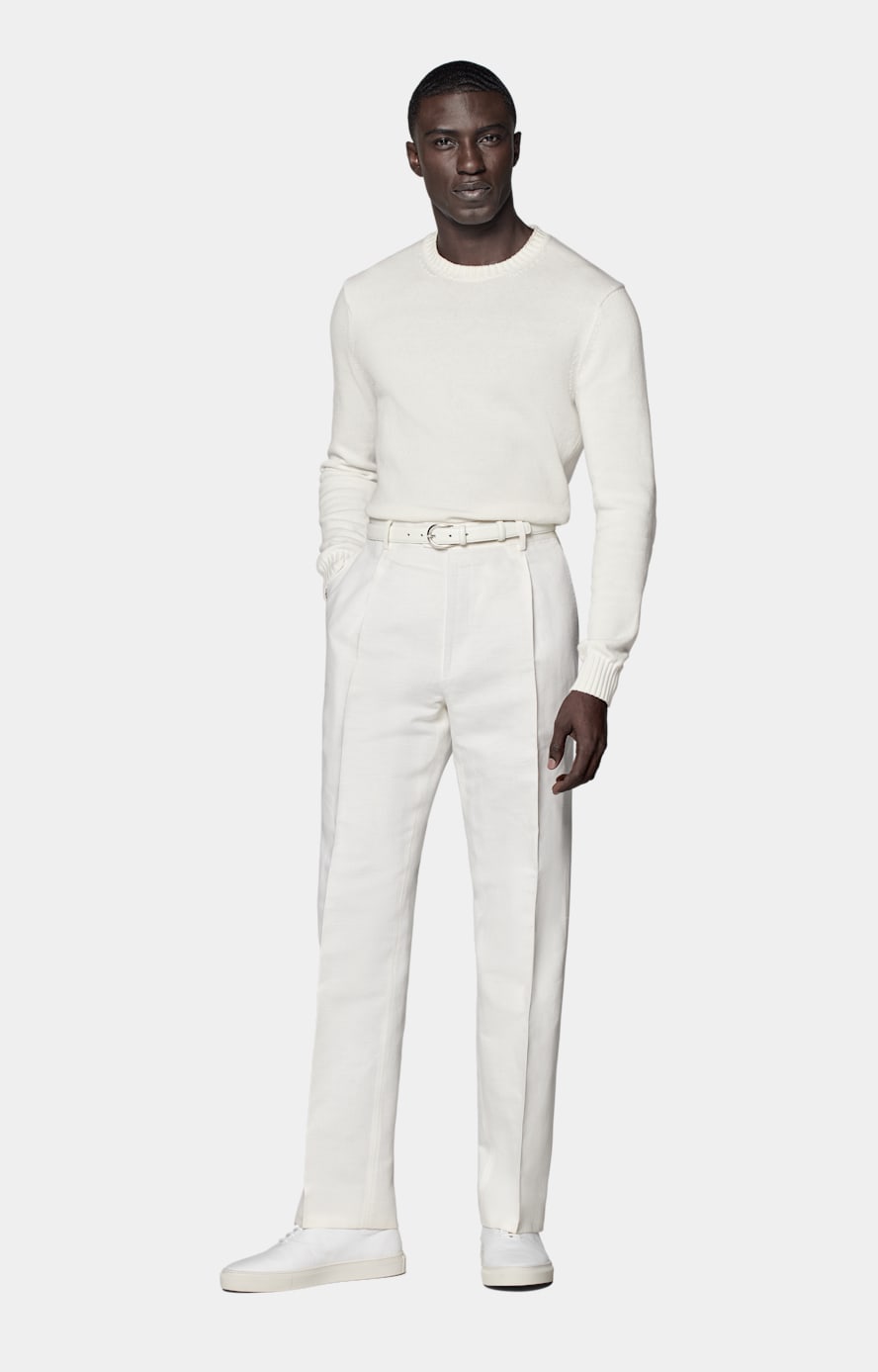 White Wide Leg Straight Trousers