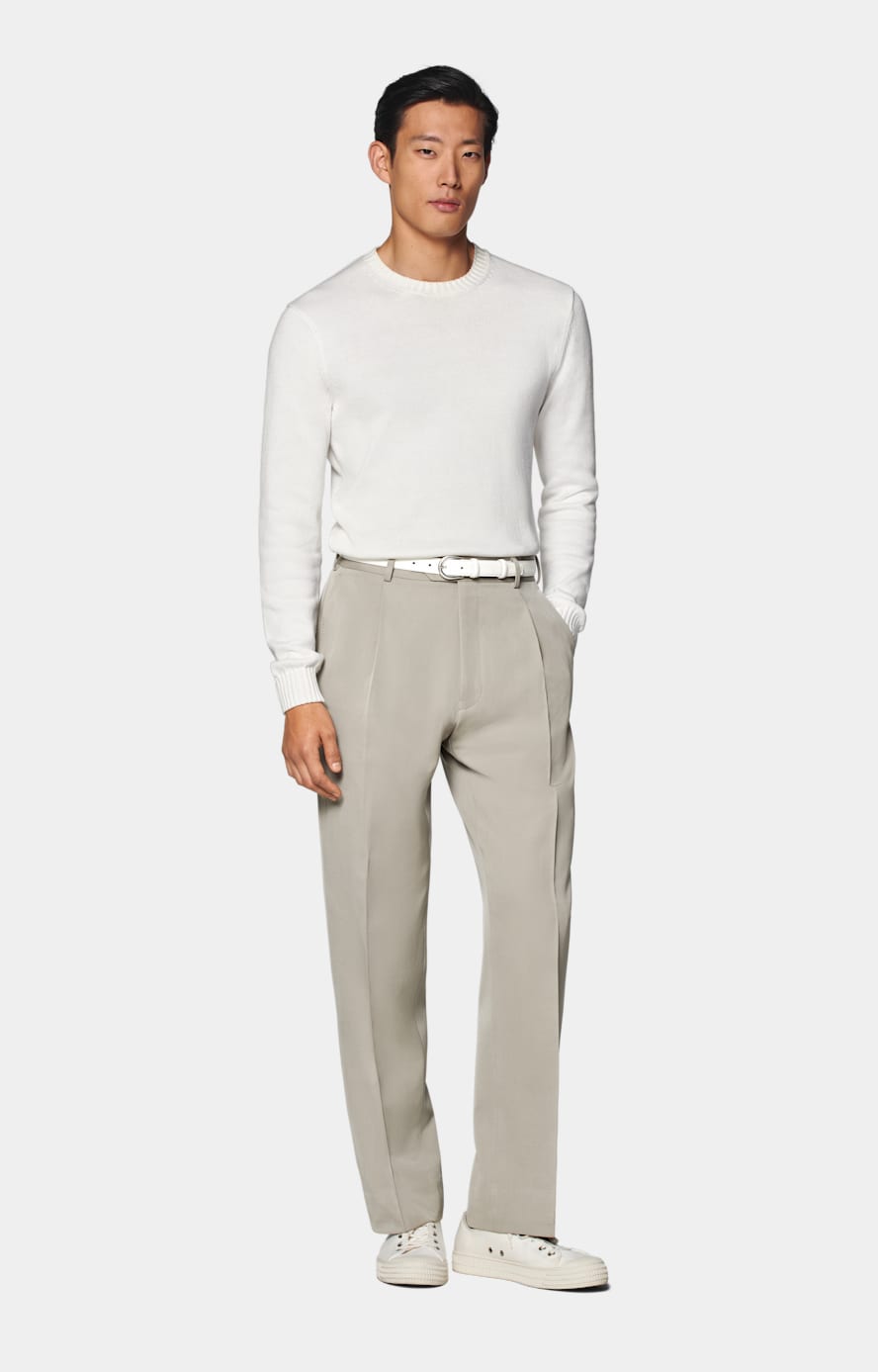 Light Green Wide Leg Straight Trousers in Wool Mohair Light Green Wide Leg Straight Trousers in Wool Mohair