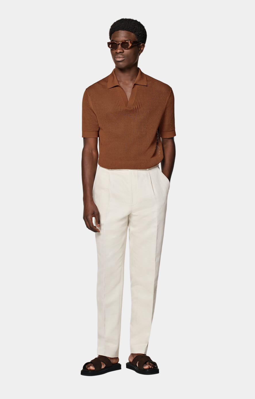 Sand Wide Leg Tapered Trousers in Cotton Linen SUITSUPPLY SUITSUPPLY Austria