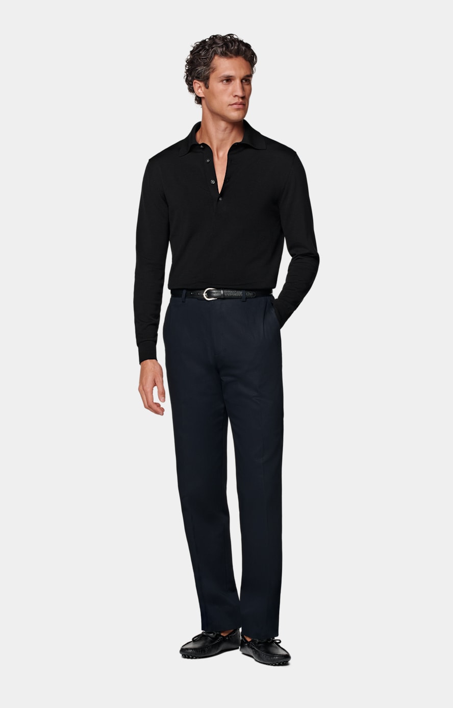 Navy Straight Leg Trousers