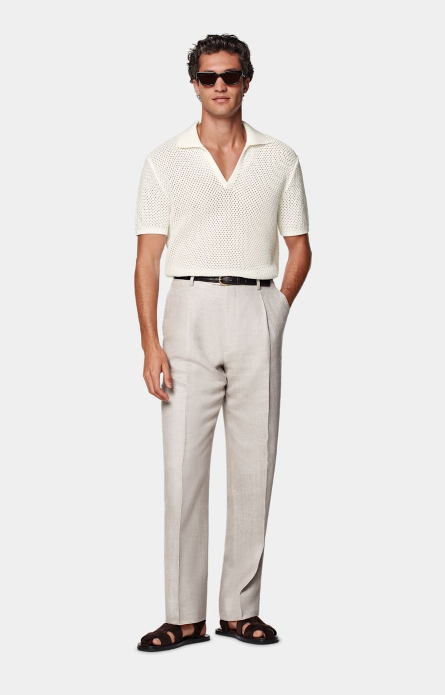 Light Taupe Wide Leg Straight Trousers
