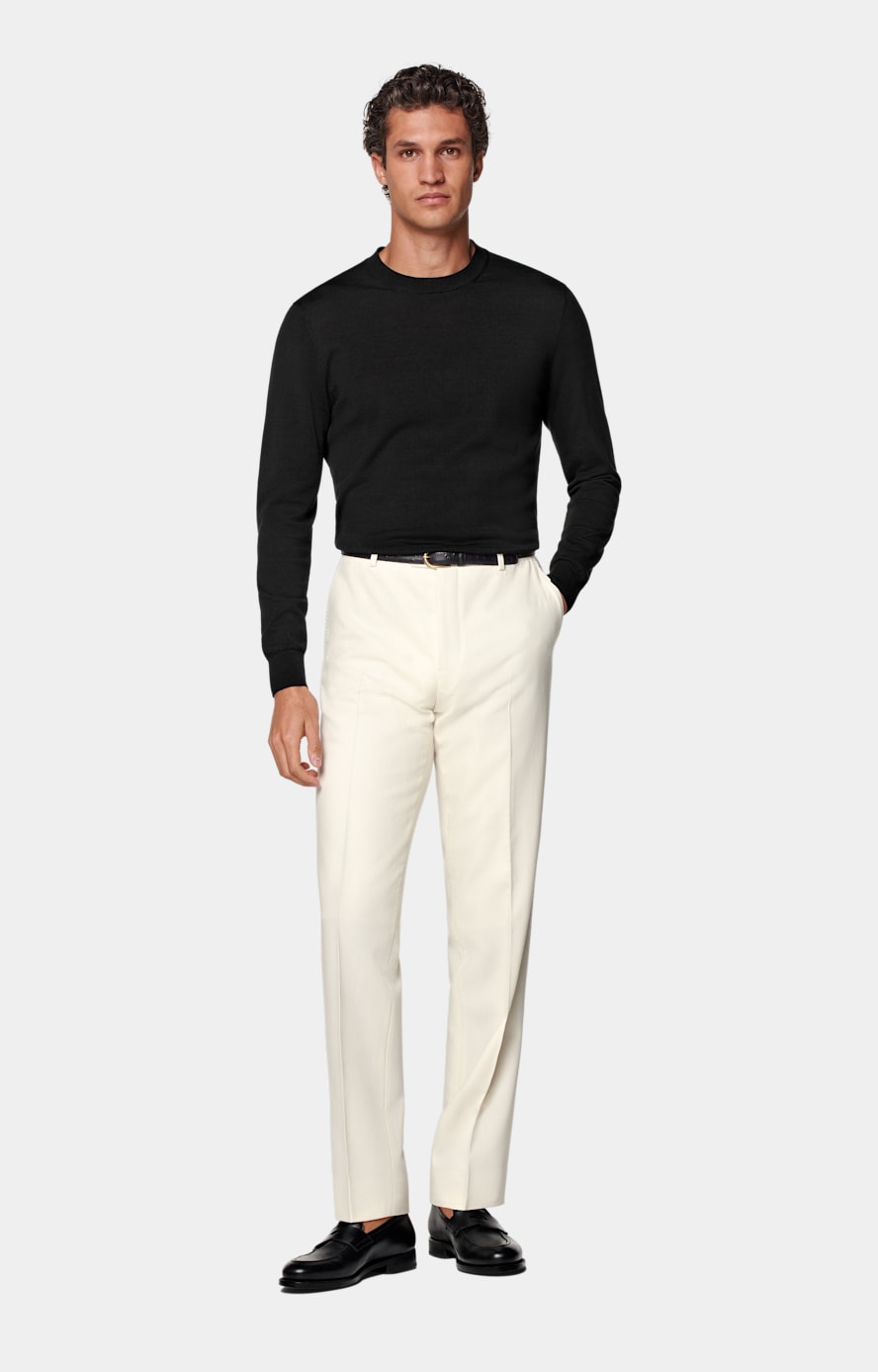 Off-White Straight Leg Pants in Wrinkle-Free 4-Ply Wool Off-White Straight Leg Pants in Wrinkle-Free 4-Ply Wool