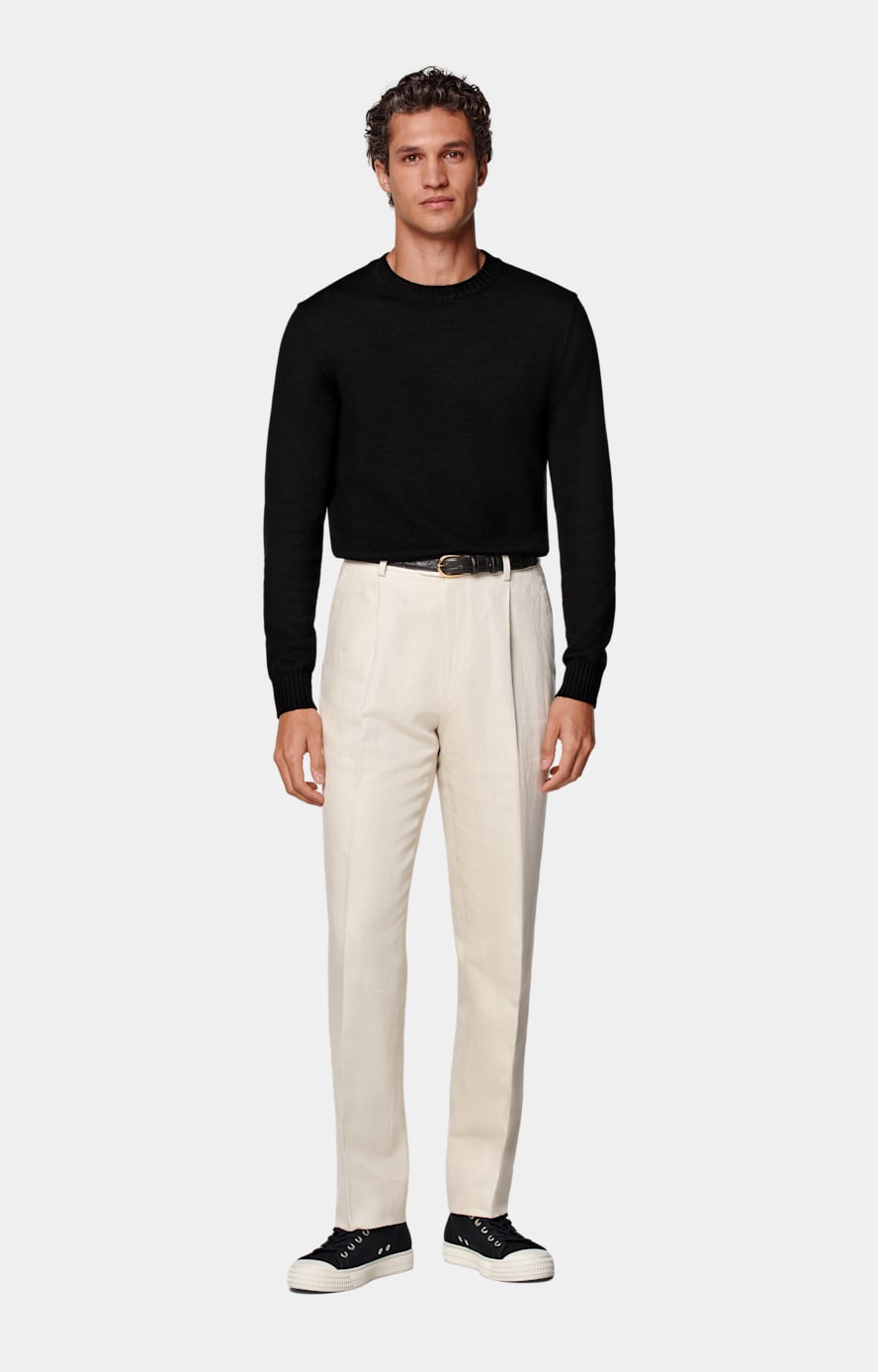 Sand Wide Leg Tapered Trousers
