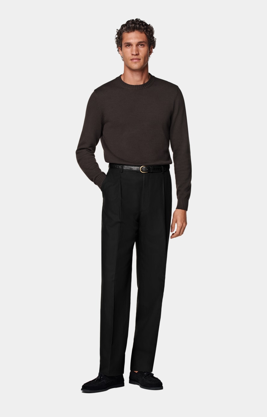 Black Wide Leg Straight Trousers
