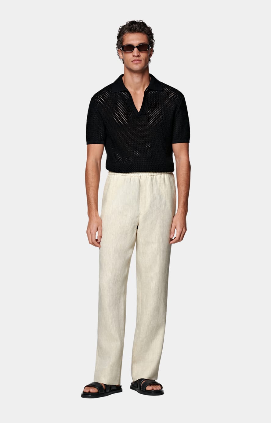 Black Crochet Buttonless Polo