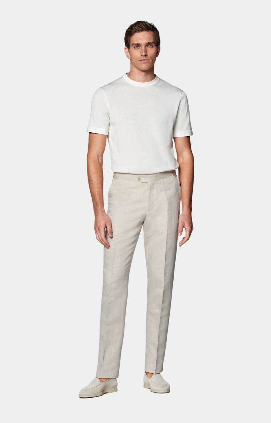 Sand Slim Leg Straight Suit Trousers