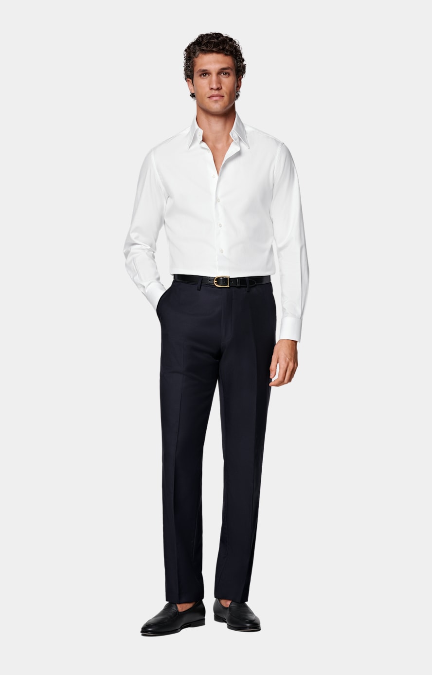 Navy Slim Leg Straight Suit Trousers