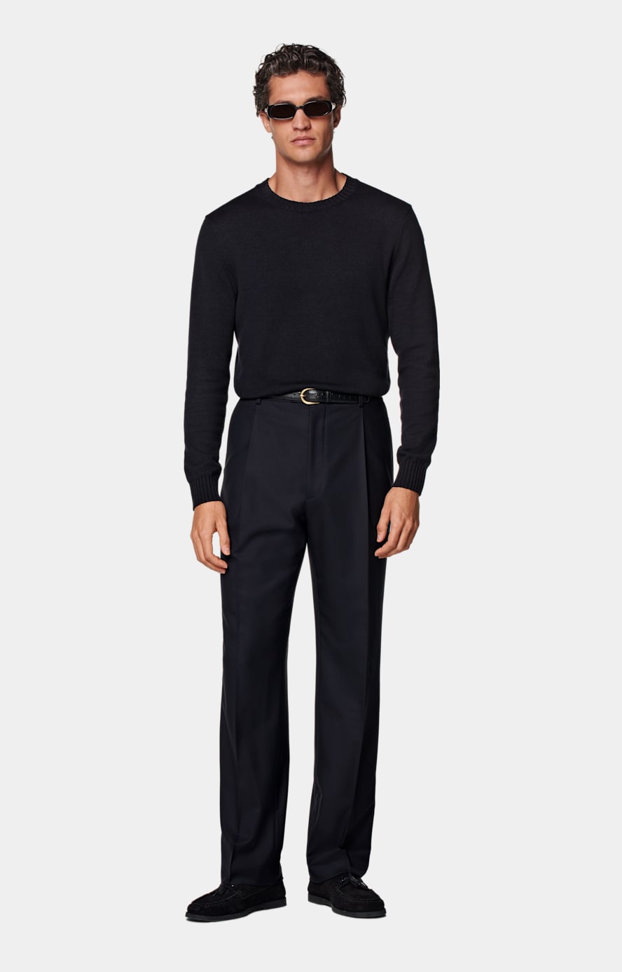Navy Wide Leg Straight Suit Trousers