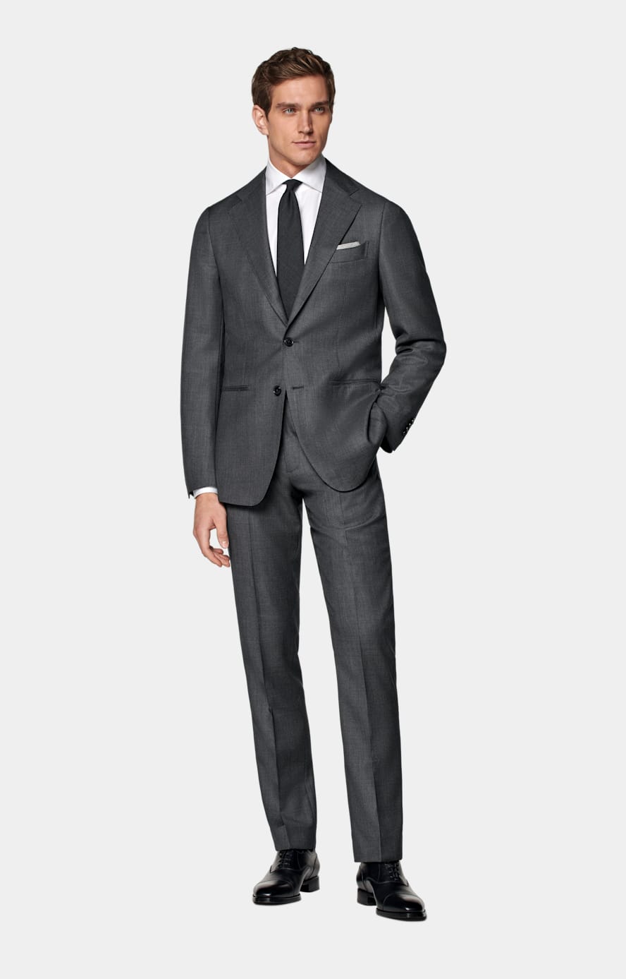 Dark Grey Bird's Eye Tailored Fit Havana Suit Jacket