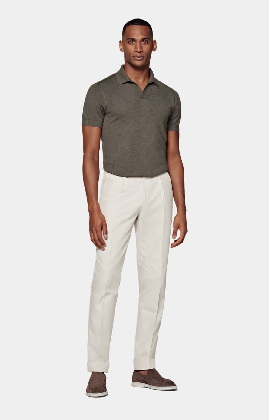 Taupe Buttonless Polo