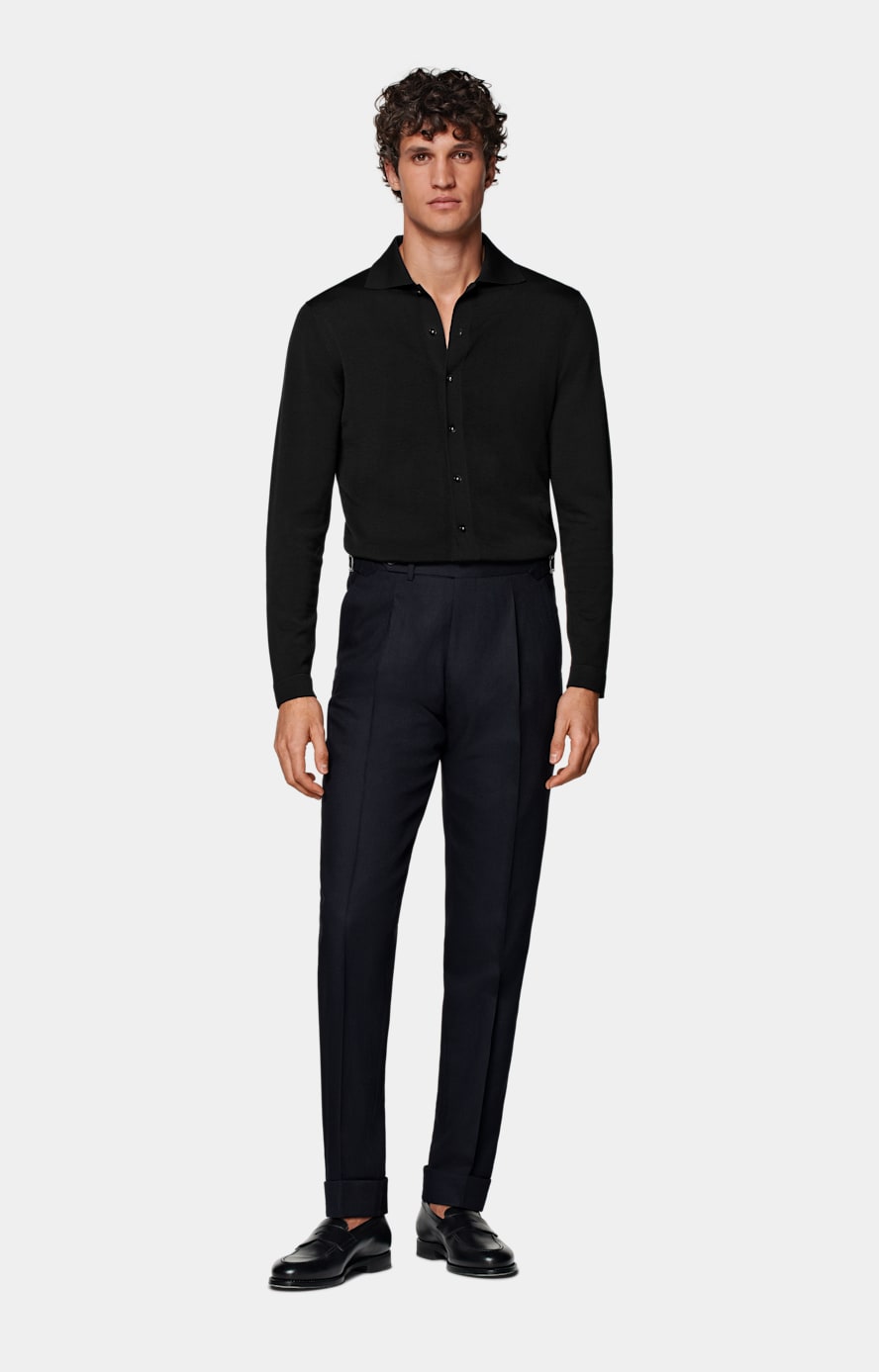 Navy Slim Leg Tapered Suit Trousers