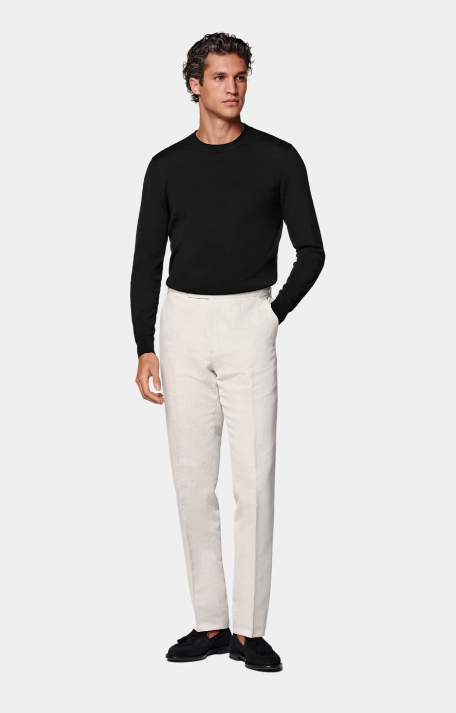 Light Taupe Straight Leg Suit Trousers