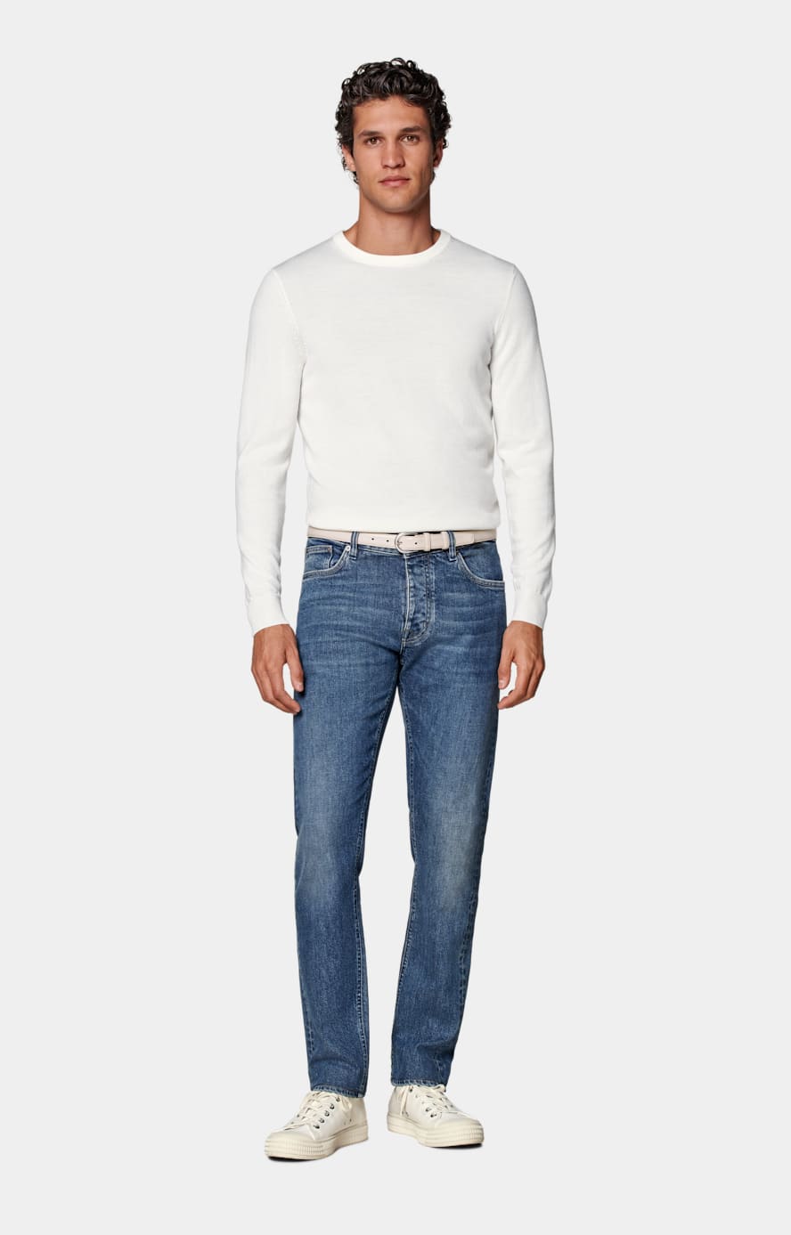 Mid Blue Slim Leg Tapered Jeans