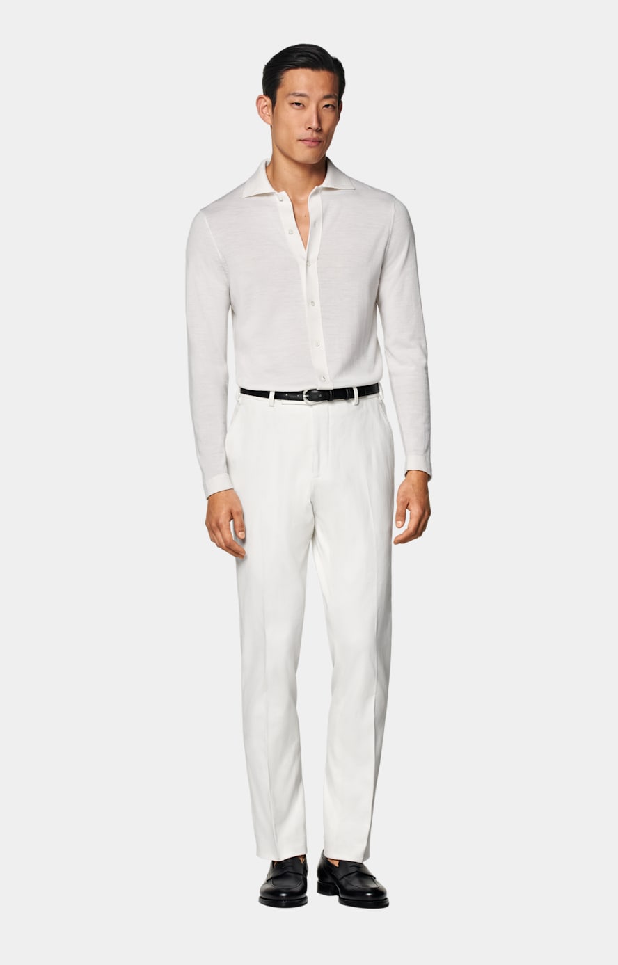 Off White Straight Leg Pants in Stretch Cotton SUITSUPPLY SUITSUPPLY Canada