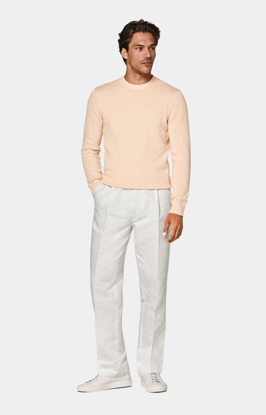 Straight leg white linen trousers outlet