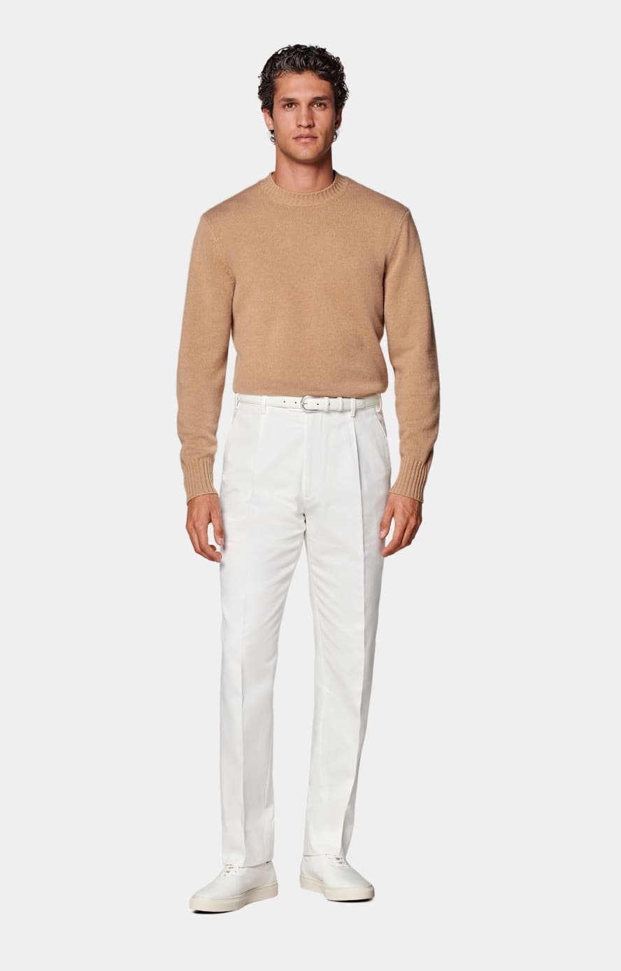 Off White Wide Leg Tapered Trousers in Pure Cotton SUITSUPPLY SUITSUPPLY Denmark