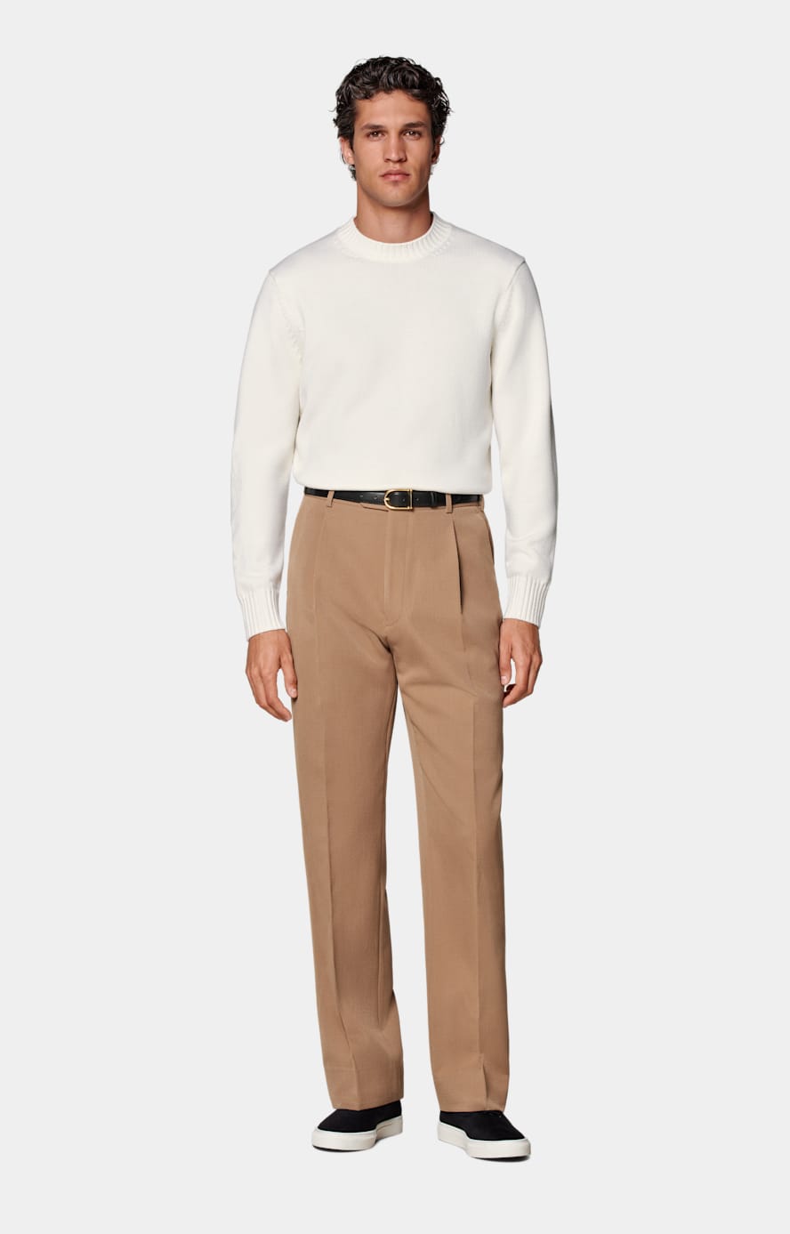 Mid Brown Wide Leg Straight Trousers
