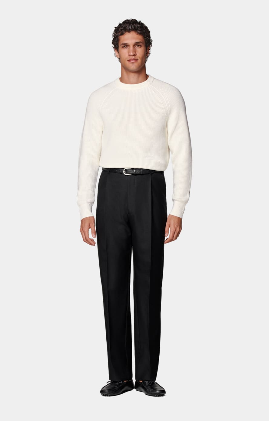Black Wide Leg Straight Trousers in Pure Wool | SUITSUPPLY