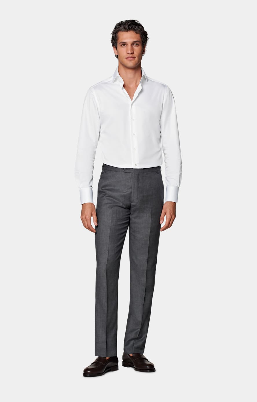 Dark Grey Bird's Eye Slim Leg Straight Suit Trousers