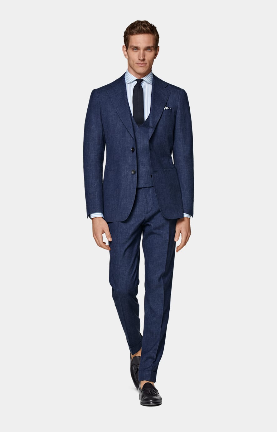 Camicia blu popeline a righe vestibilità slim