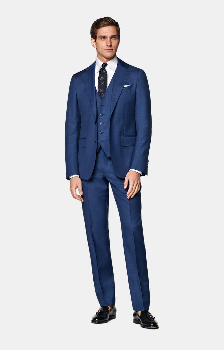 Mid Blue Slim Leg Straight Suit Trousers