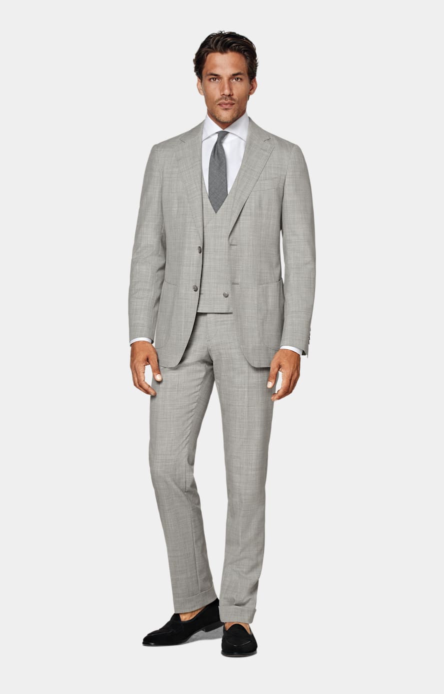 Light Grey Slim Leg Tapered Suit Trousers
