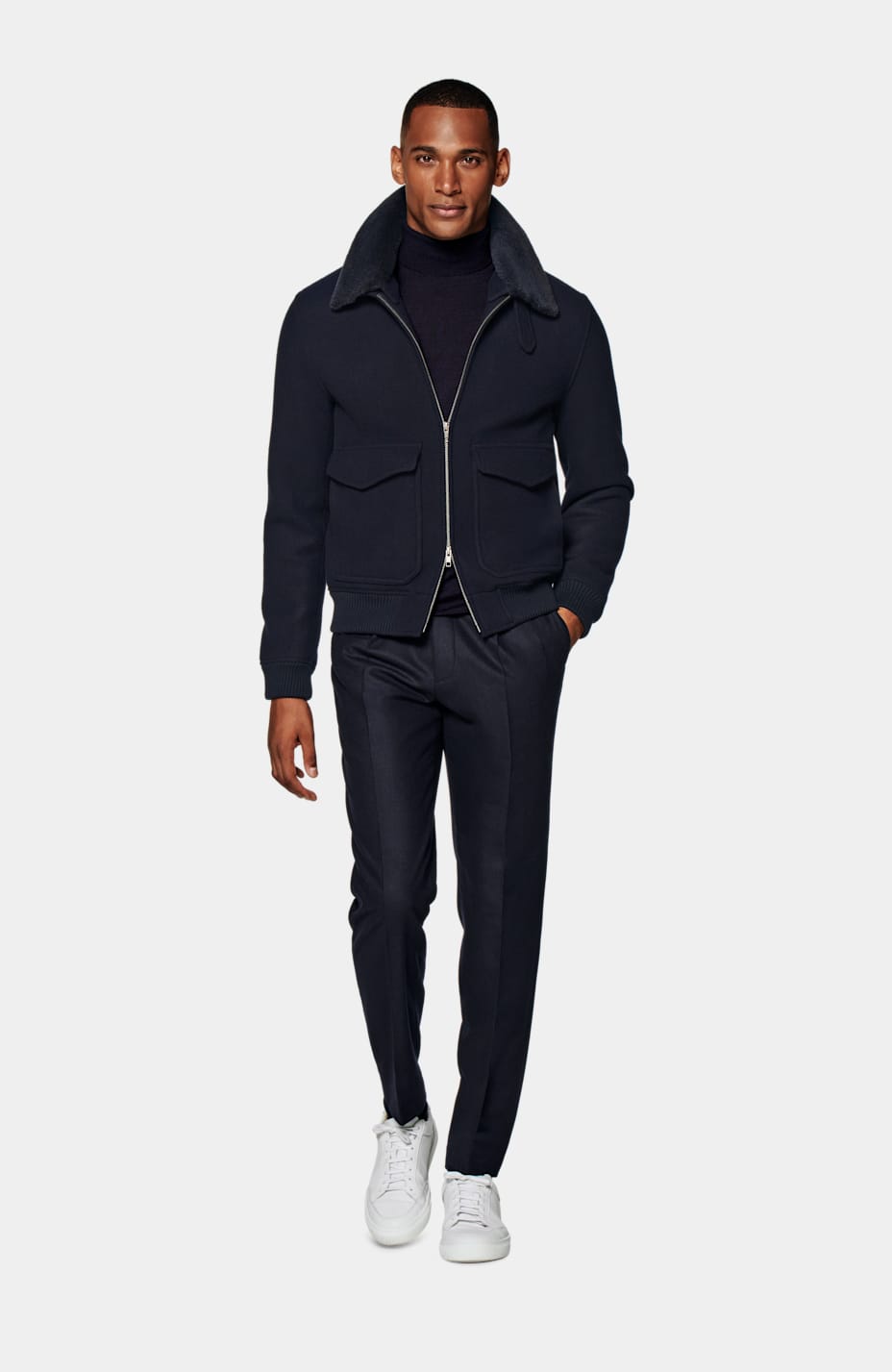 Pure navy on sale leather jacket
