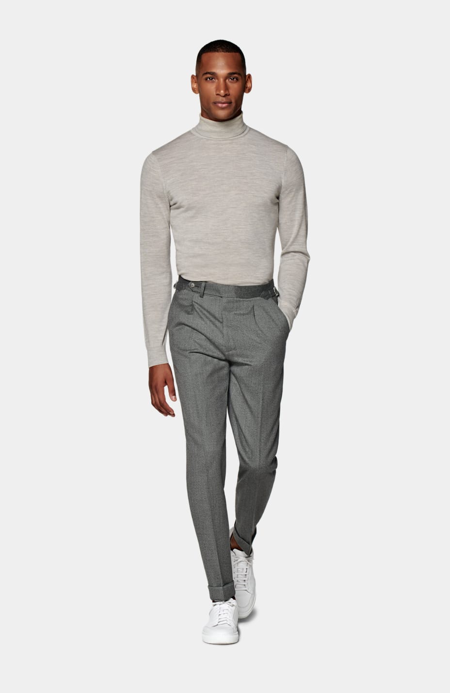 Grey Pleated Vigo Pants in Pure Wool