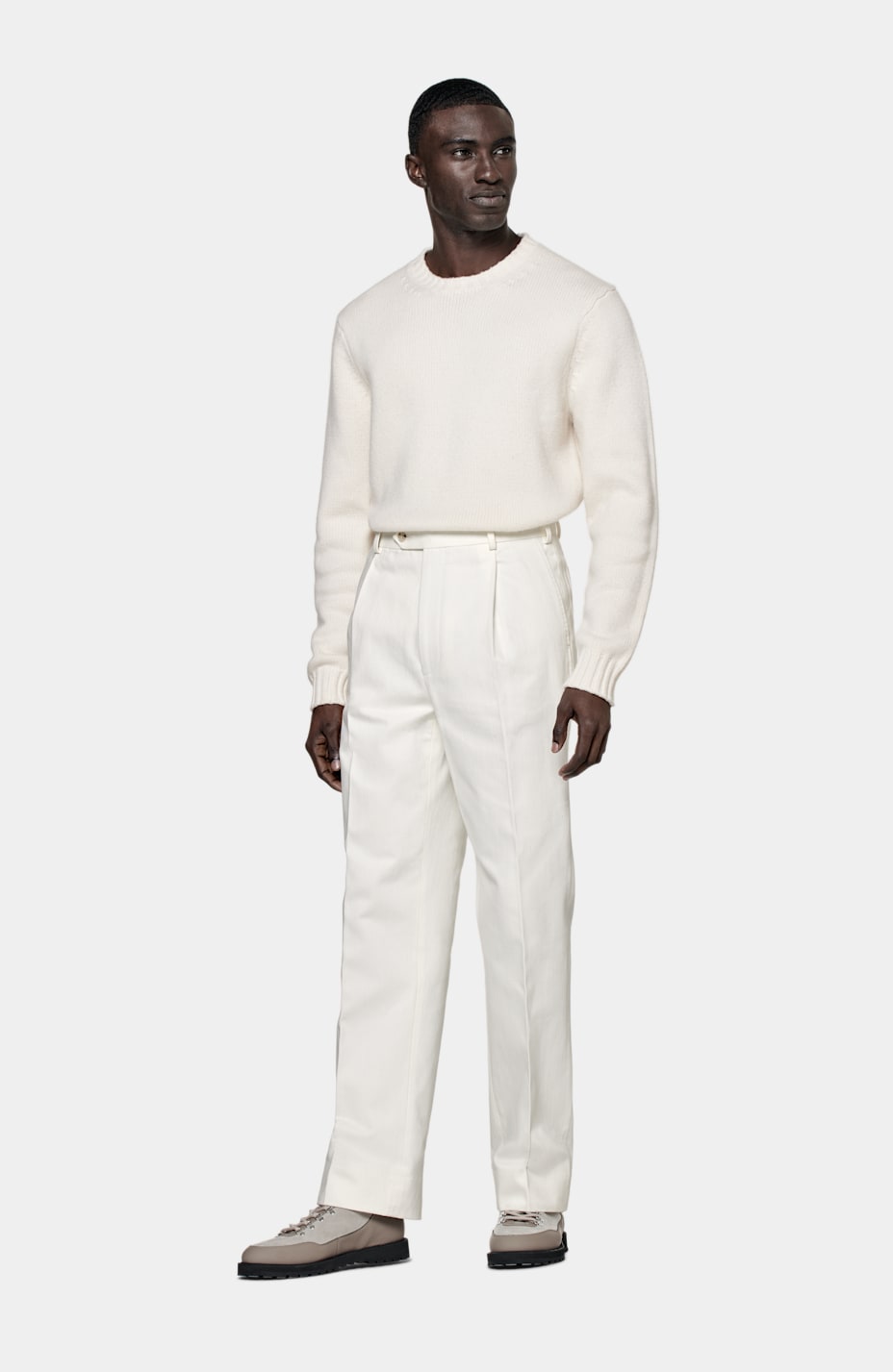 Off-White Pleated Duca Pants in Pure Cotton