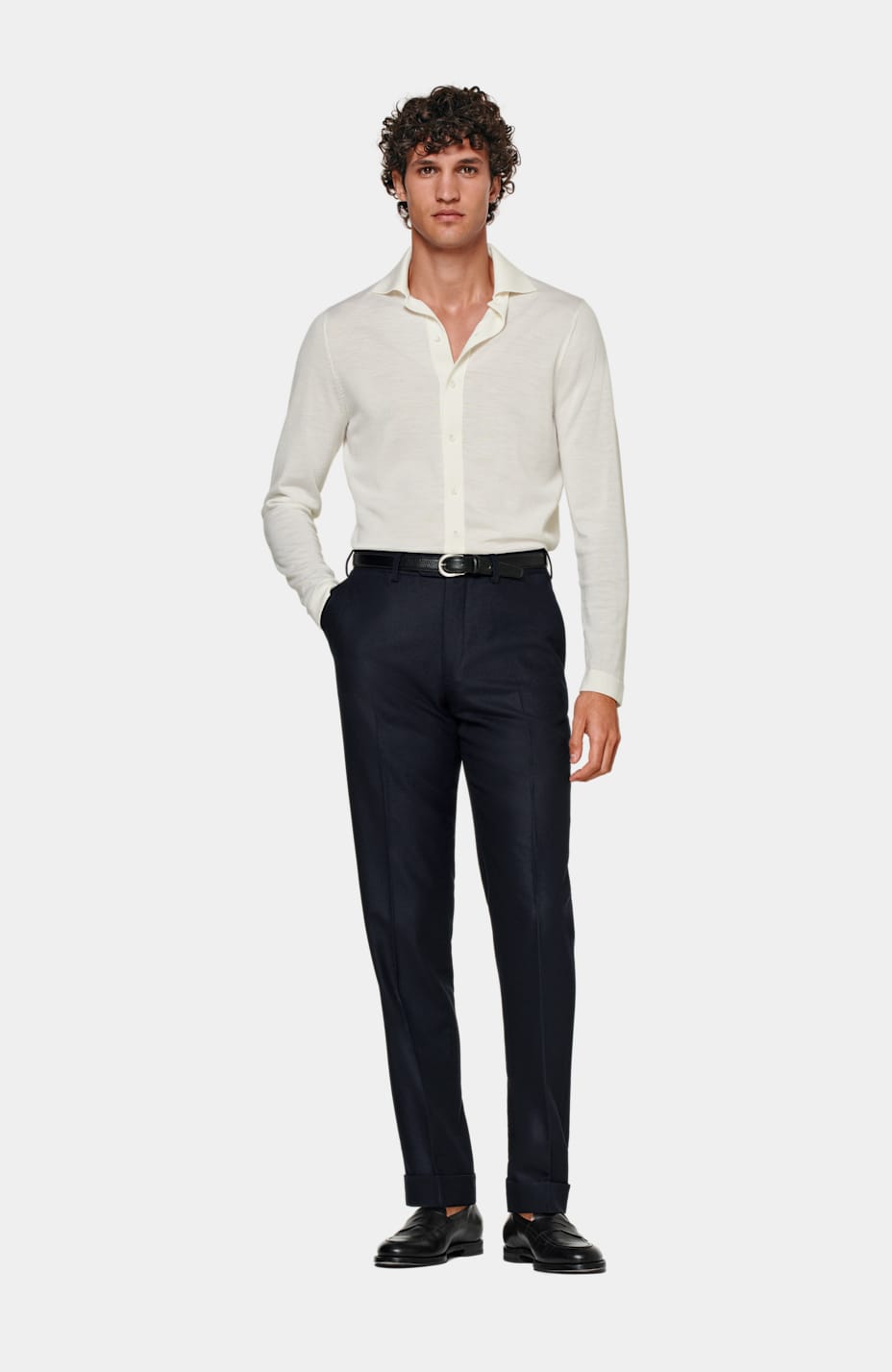 Navy Belted Sortino Pants in Pure Cotton