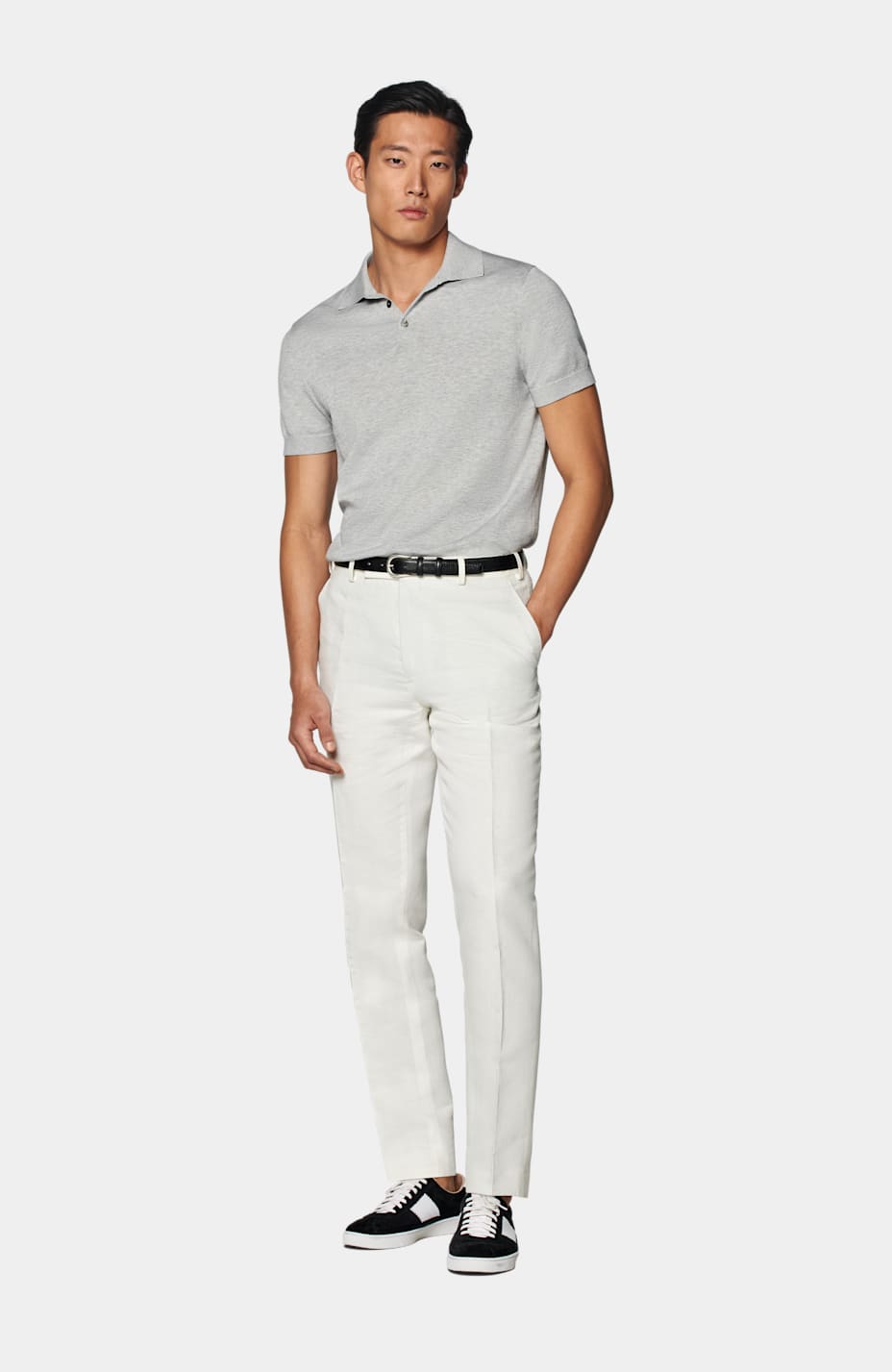 Light Grey Polo Shirt in Californian Cotton & Mulberry Silk | SUITSUPPLY US