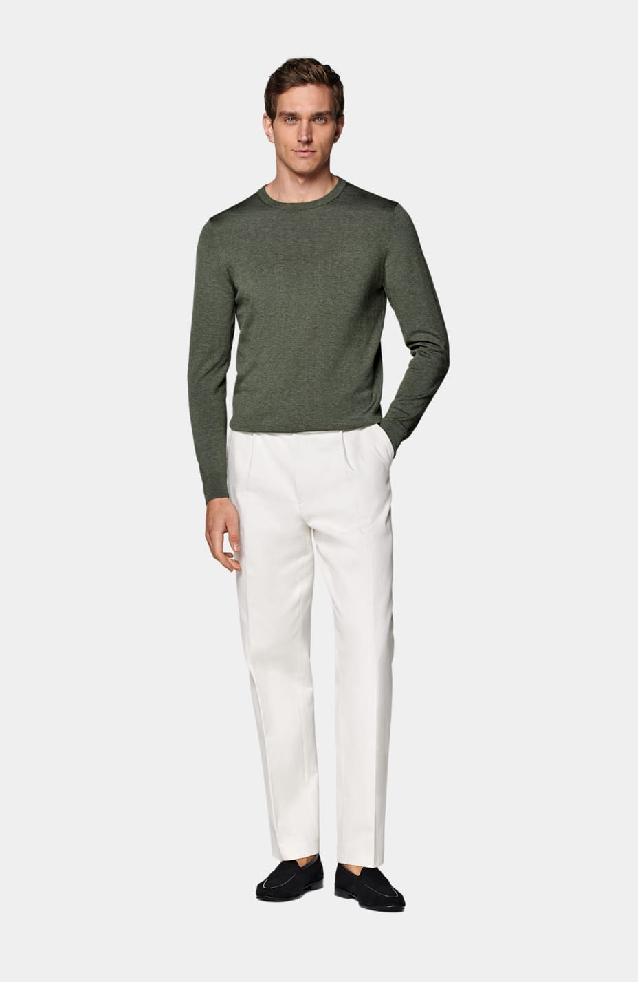 Dark green crew neck sweater sales