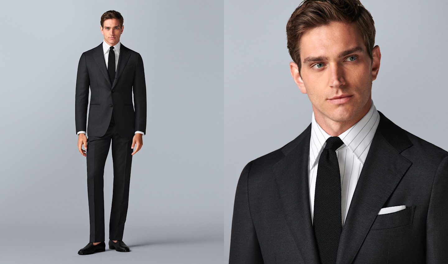 Navy Best Seller Suit, worn with a navy Collarless Polo