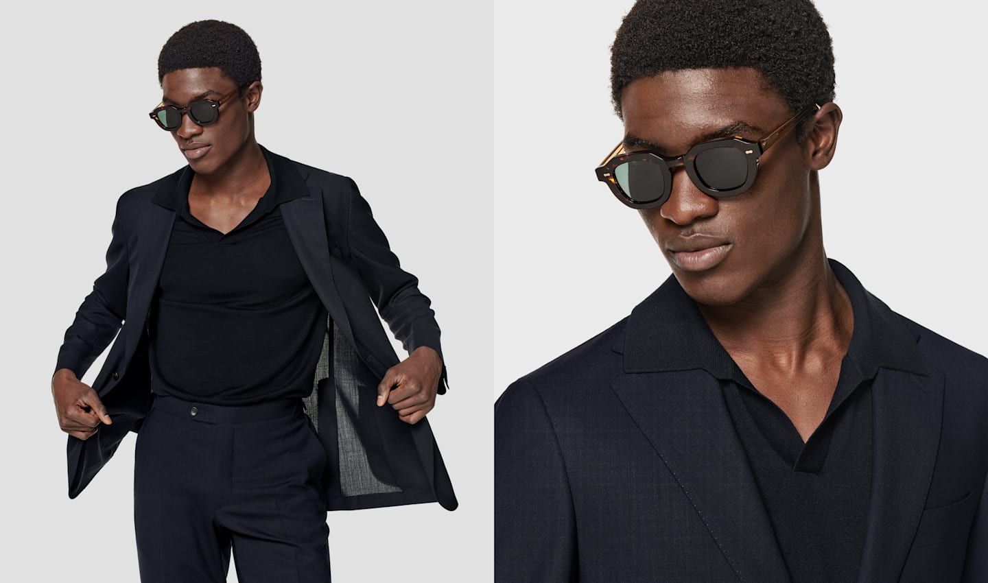 Navy Best Seller Suit, worn with a navy Collarless Polo