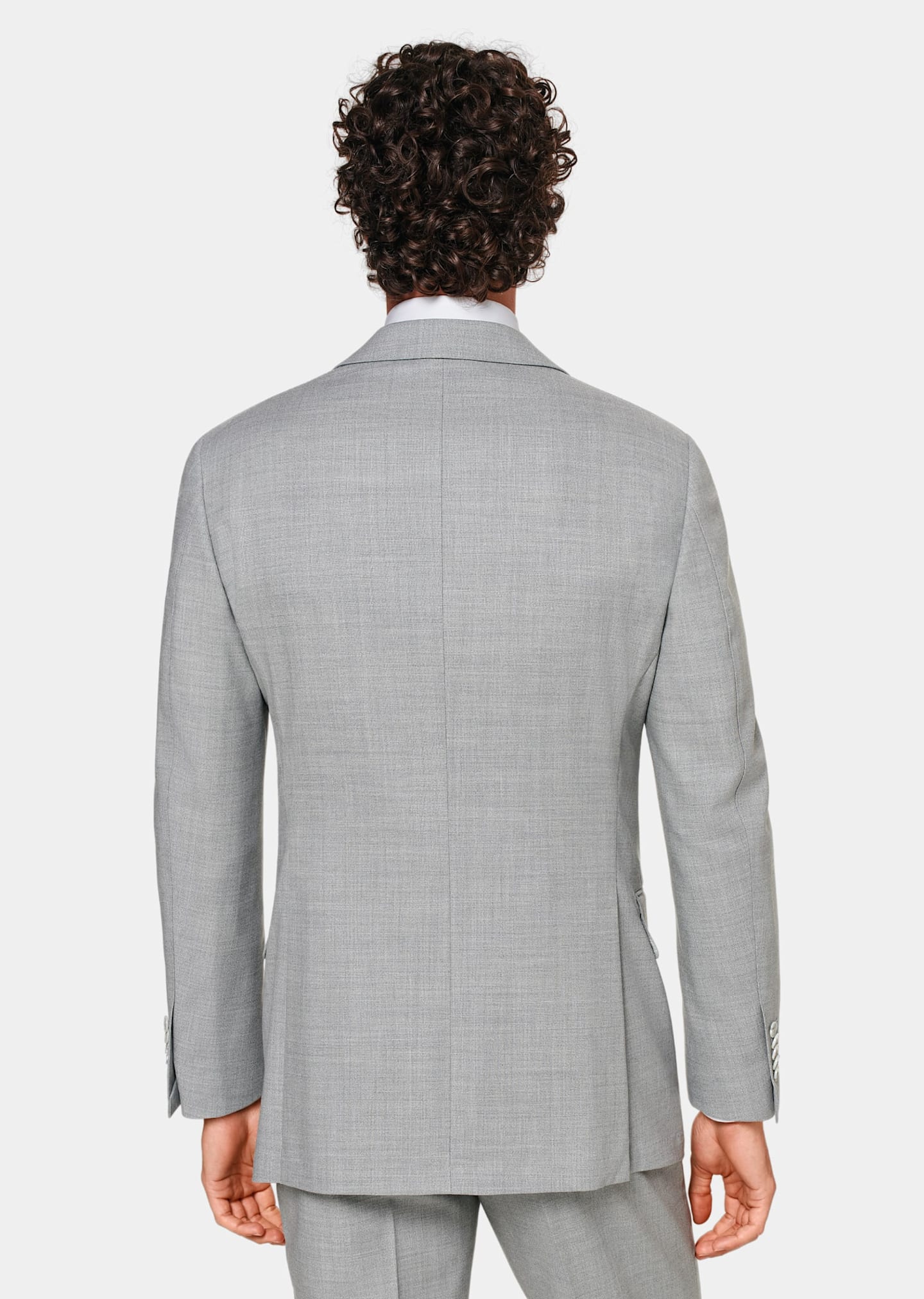 Rear view of grey relaxed fit suit
