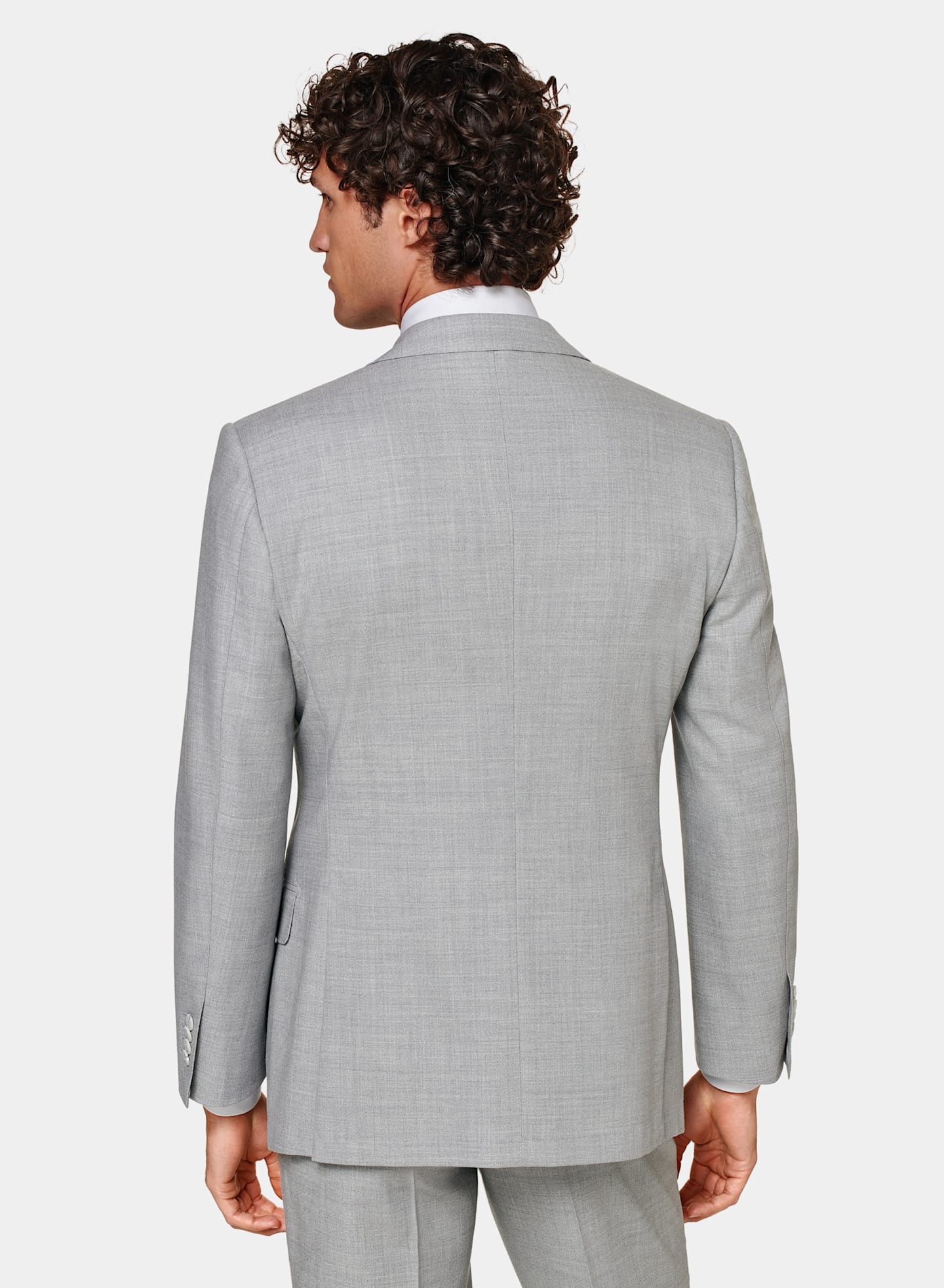 Rear view of grey regular fit suit