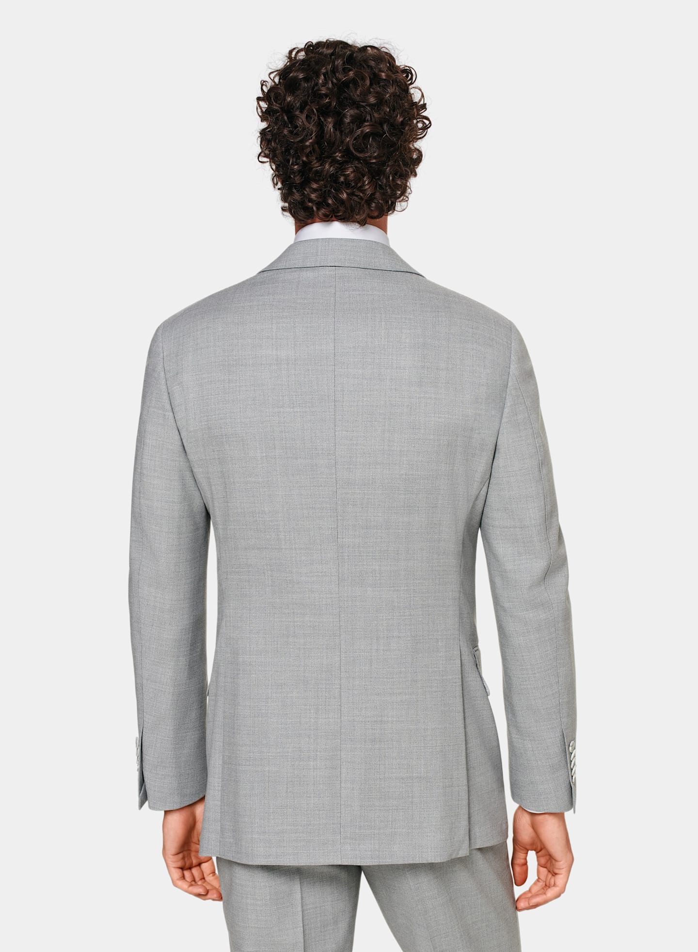 Rear view of grey relaxed fit suit