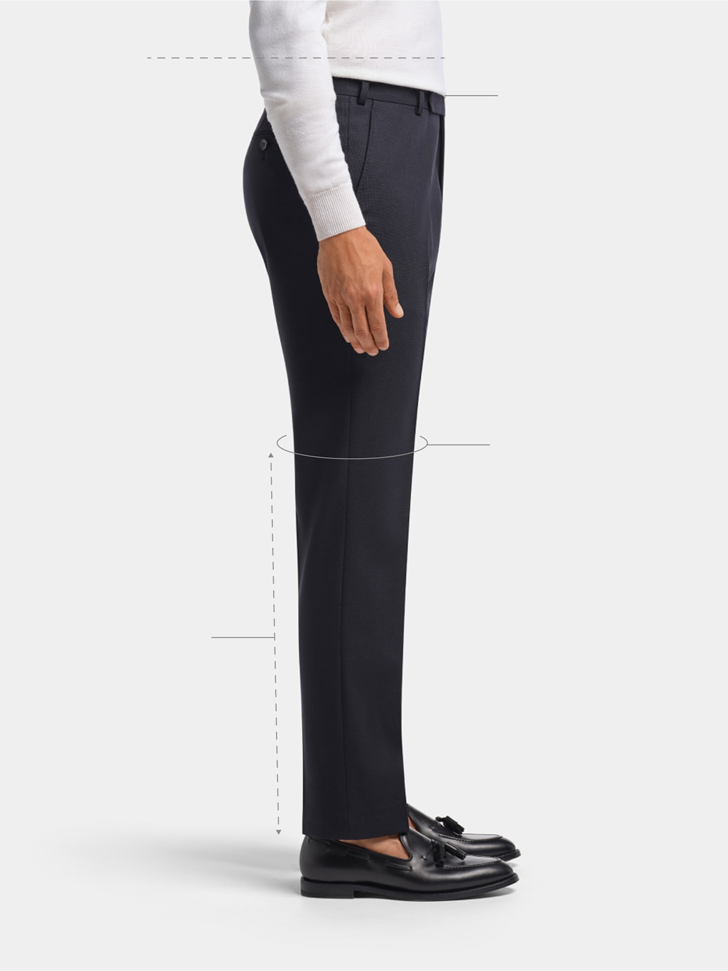 Profile view illustrating a straight leg fit.