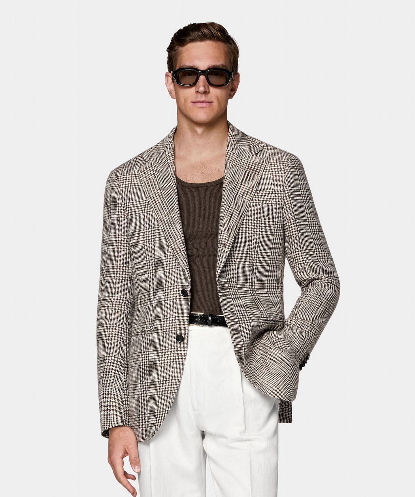 Mid Brown Checked Relaxed Fit Roma Blazer