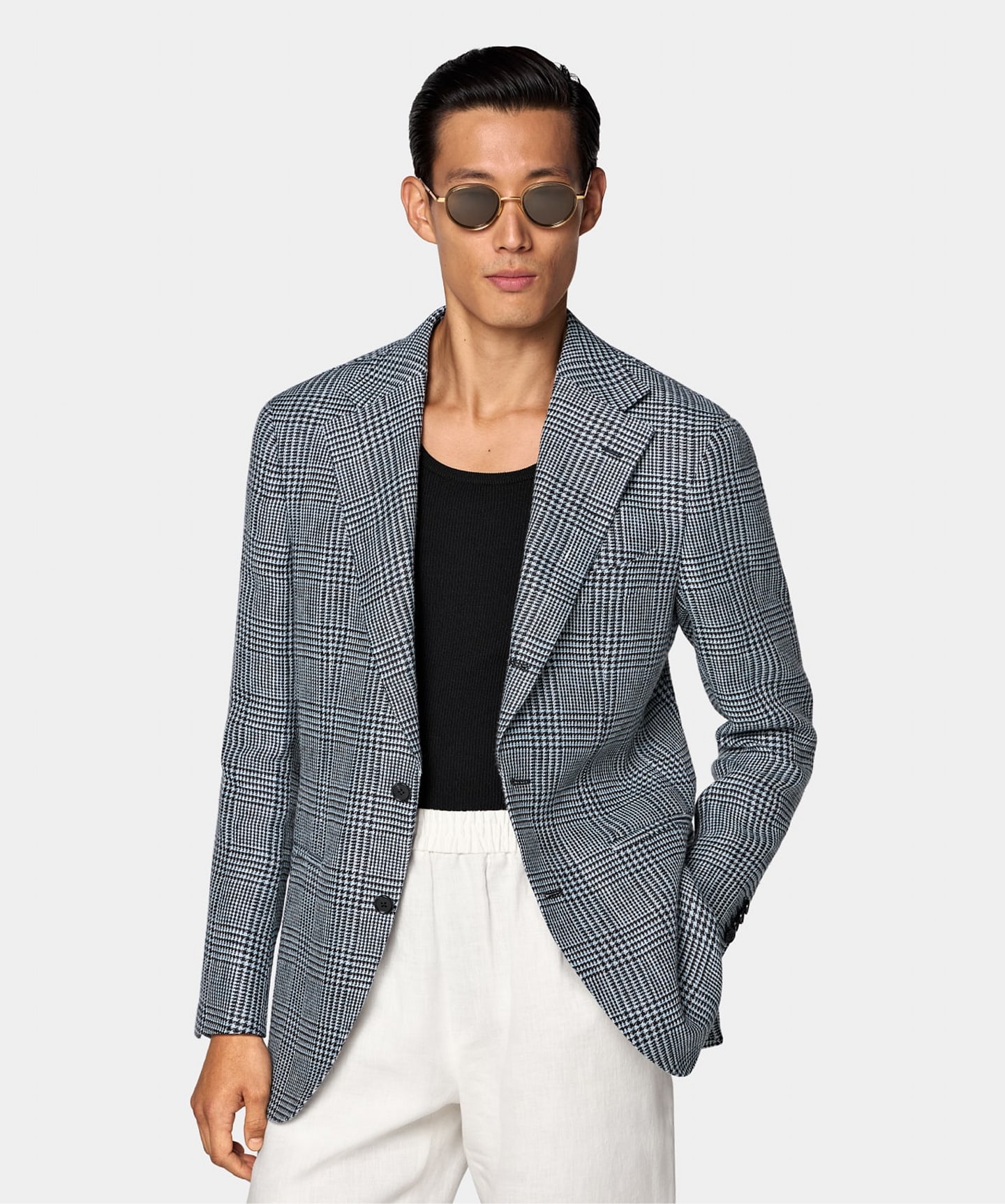 Roma rutig ljusblå kavaj med relaxed fit