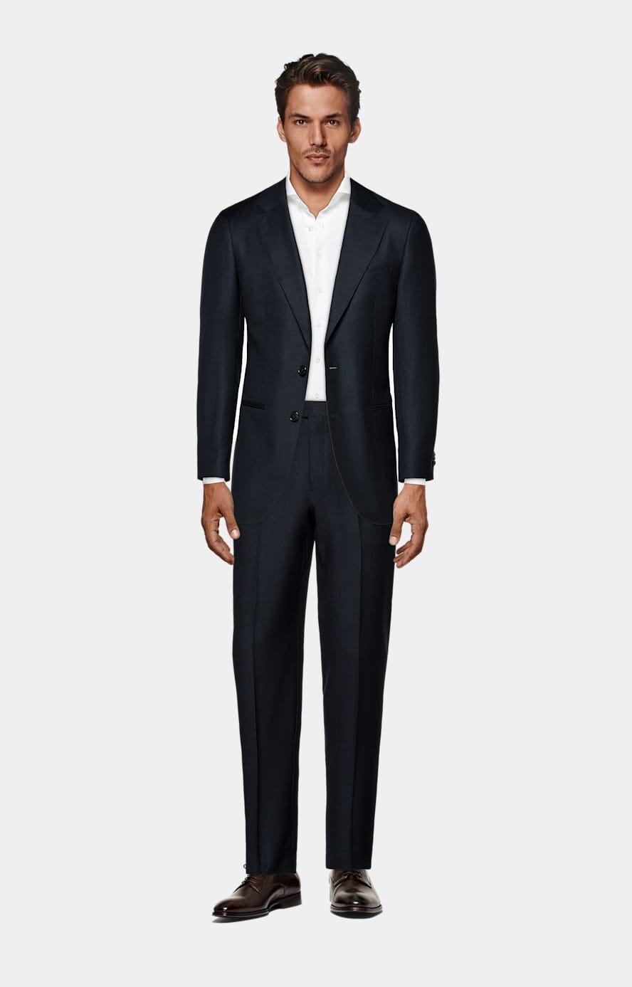 Navy Bird's Eye Tailored Fit Havana Suit Jacket