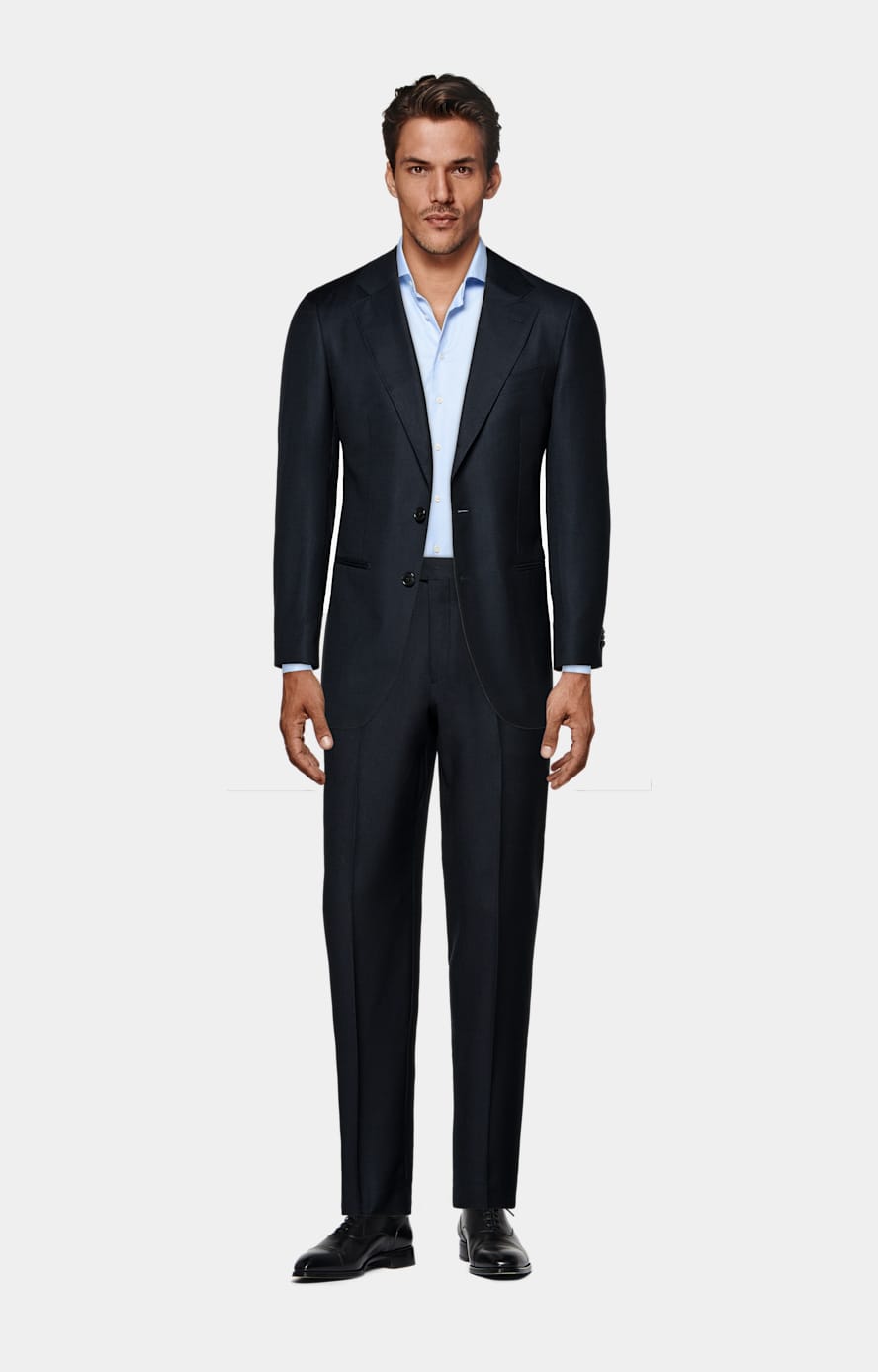 Navy Bird's Eye Tailored Fit Havana Suit Jacket