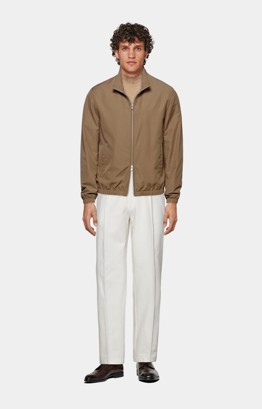 Mid Brown Bomber Jacket in Polyamide Wool Silk | SUITSUPPLY The Netherlands