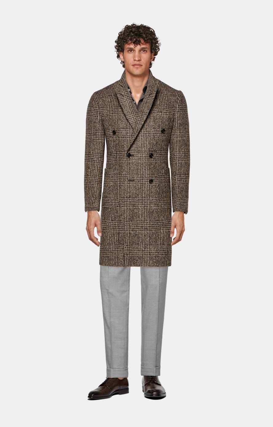 Brown Checked Overcoat